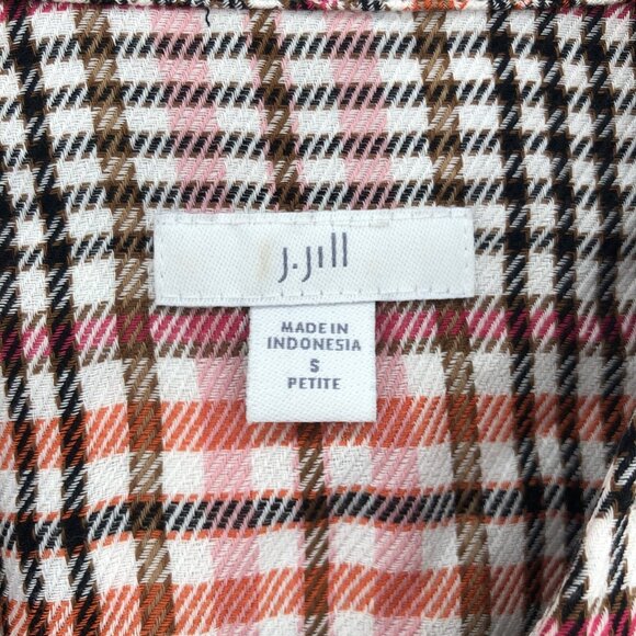 J Jill Shirt Womens Small Petite Pink Plaid Button Up Collar Ruffle Long Sleeve - Picture 5 of 10